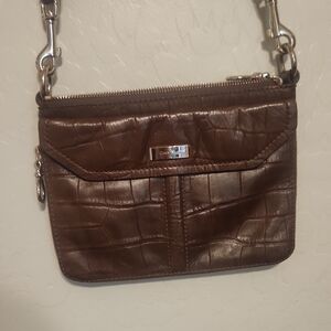 Cole Haan Dark Brown Croc-Pattern Crossbody Bag